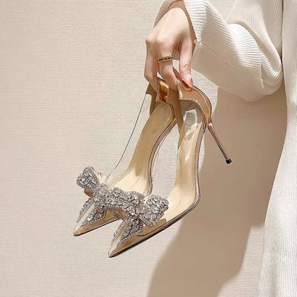 Elegant Rhinestone Butterfly-Knot Pointed Toe Pumps for Special Occasions